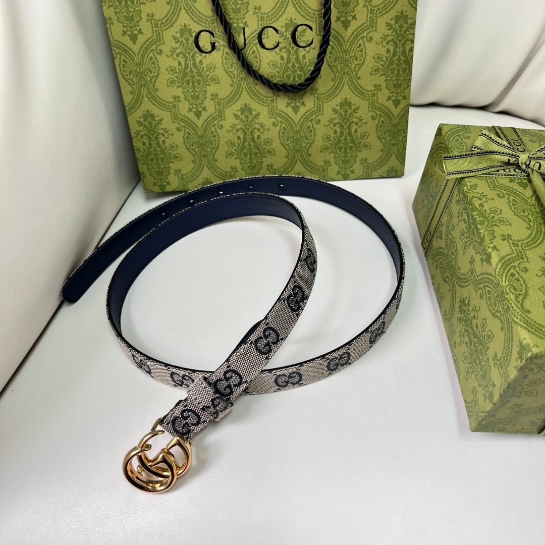Gucci GG Monogram Canvas Belt with Double G Buckle
