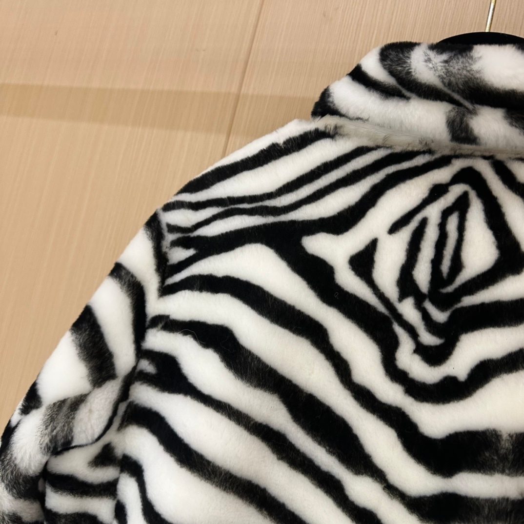 Zebra Print Faux Fur Coat