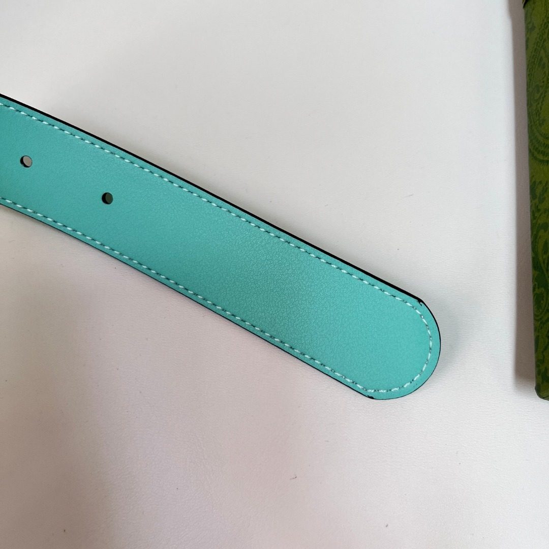 Turquoise Leather Belt with Perforated Details