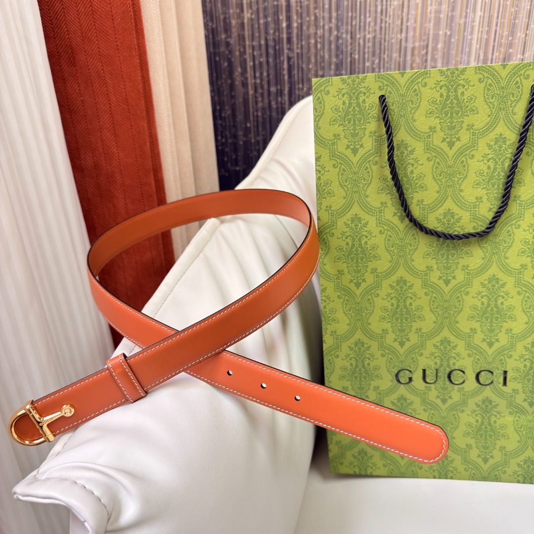 Gucci Orange Leather Belt with Gold Hardware