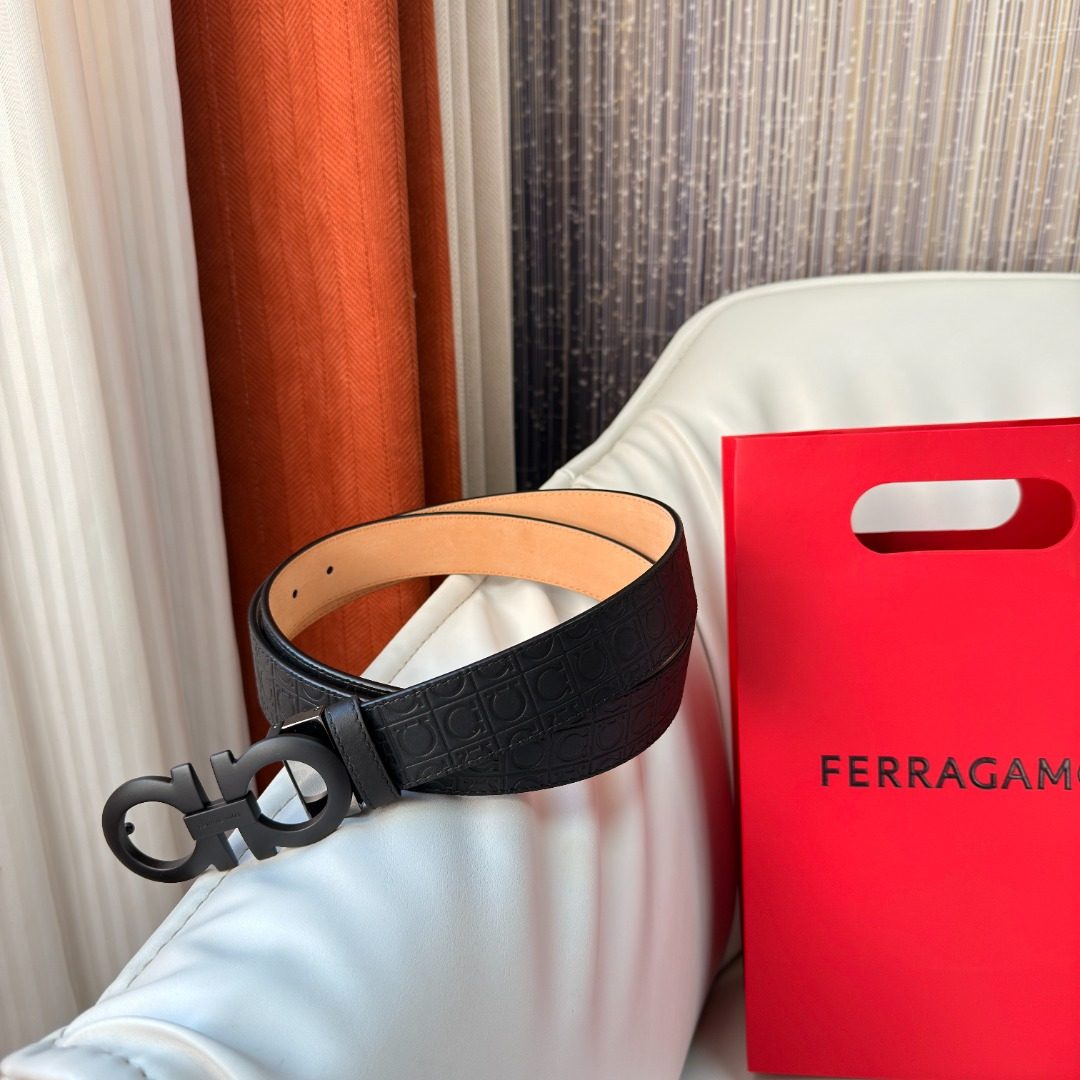 Ferragamo Gancini Black Leather Belt