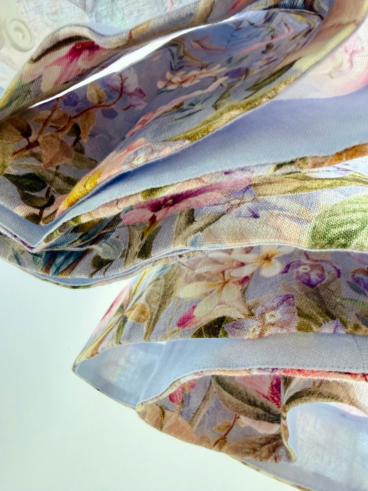 Floral Print Linen Blouse with Bird Motif