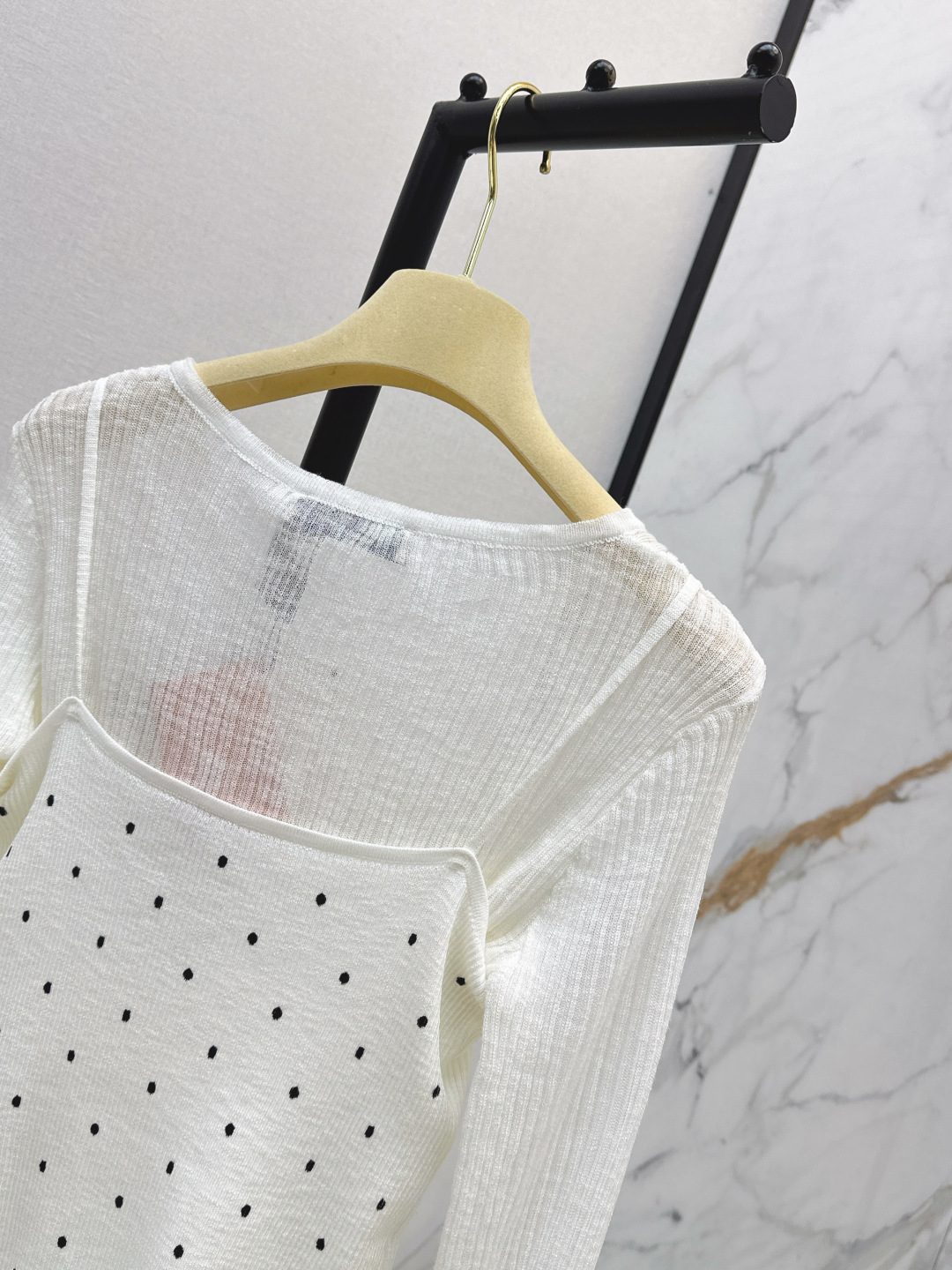 Miu Miu Polka Dot Cropped Knit Top