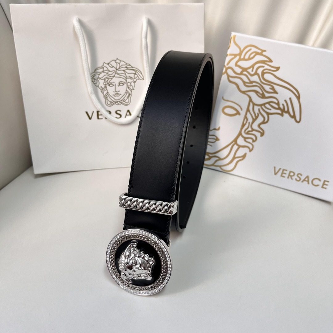 Versace Medusa Crystal Leather Belt