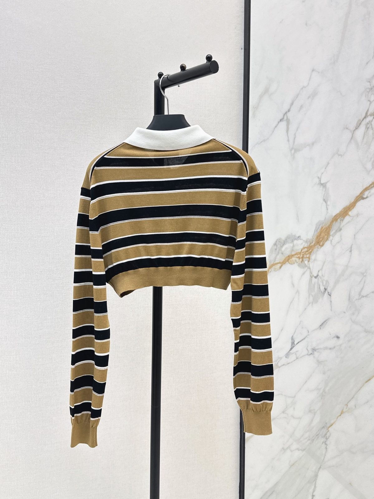 Prada Striped Wool Cropped Rugby Polo