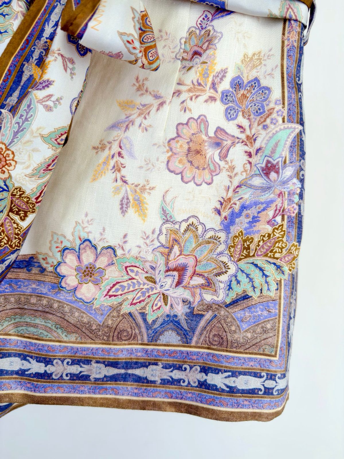 Luxury Floral Silk Scarf with Ornate Border