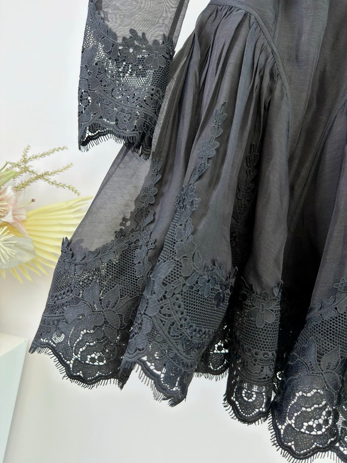 Black Lace Trim Long Sleeve Dress