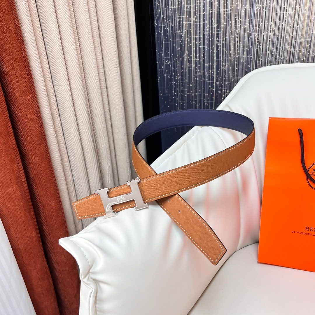 Hermès Reversible H-Buckle Leather Belt