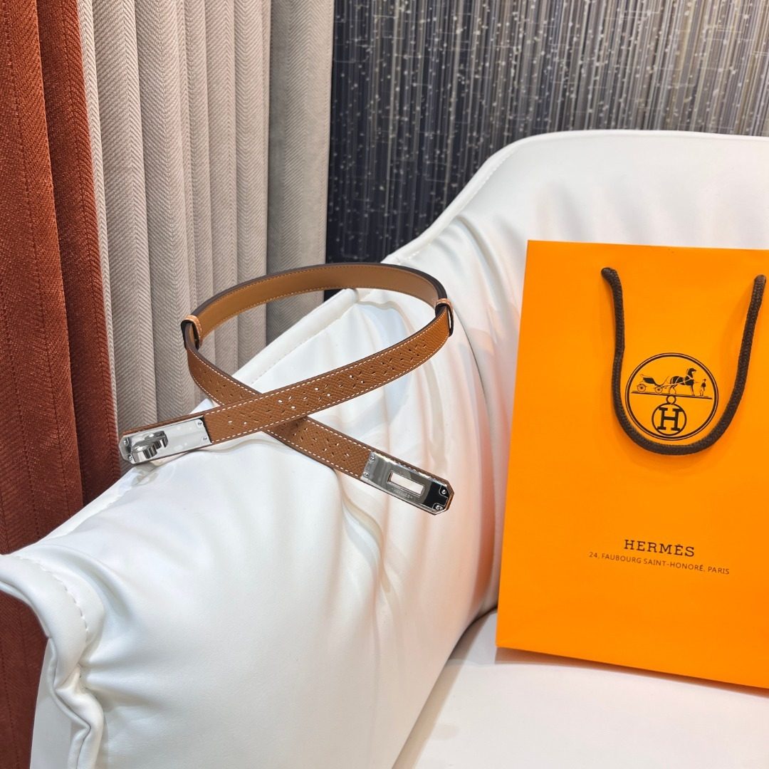 Hermès Perforated Leather Belt with Silver Hardware