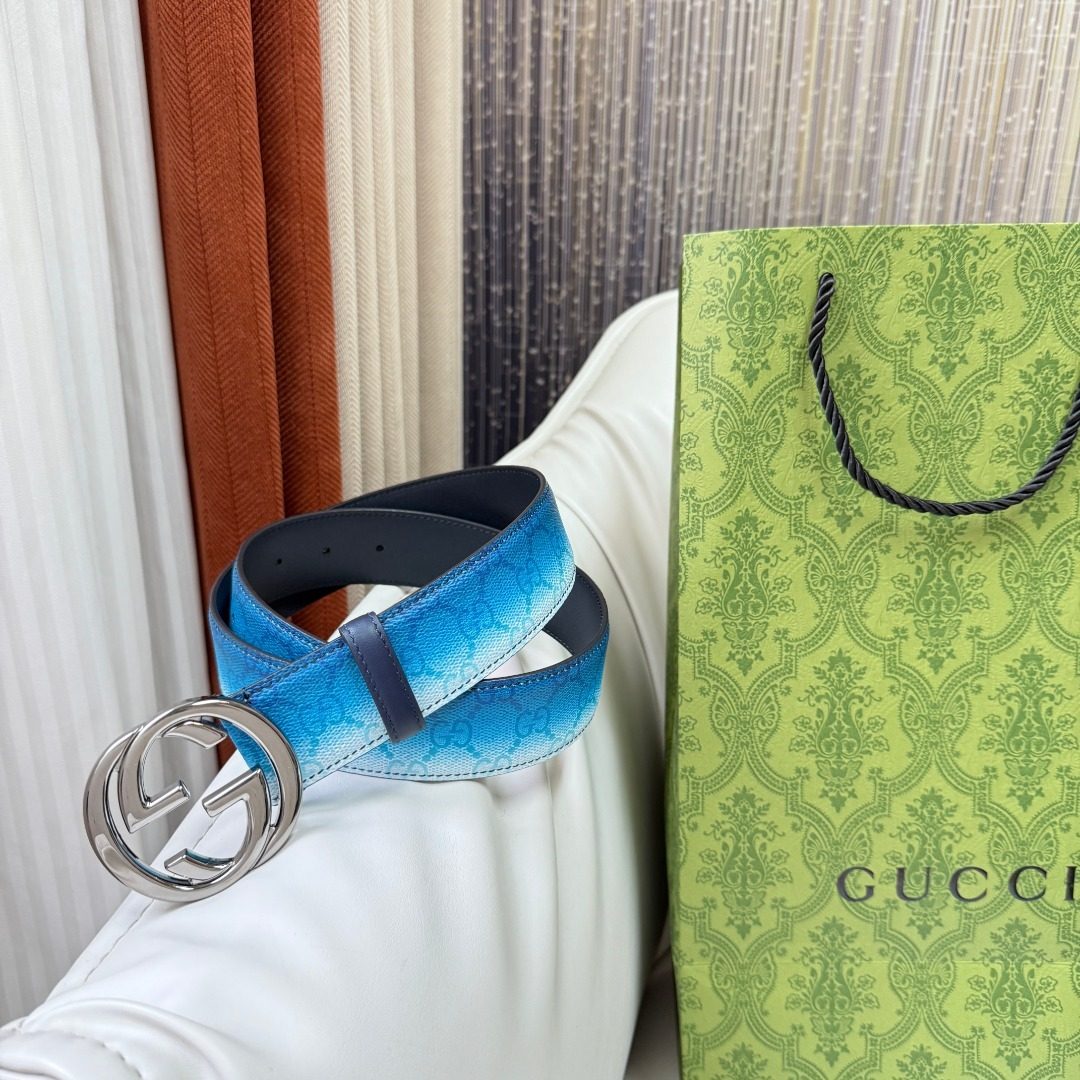 Gucci GG Marmont Blue Leather Belt
