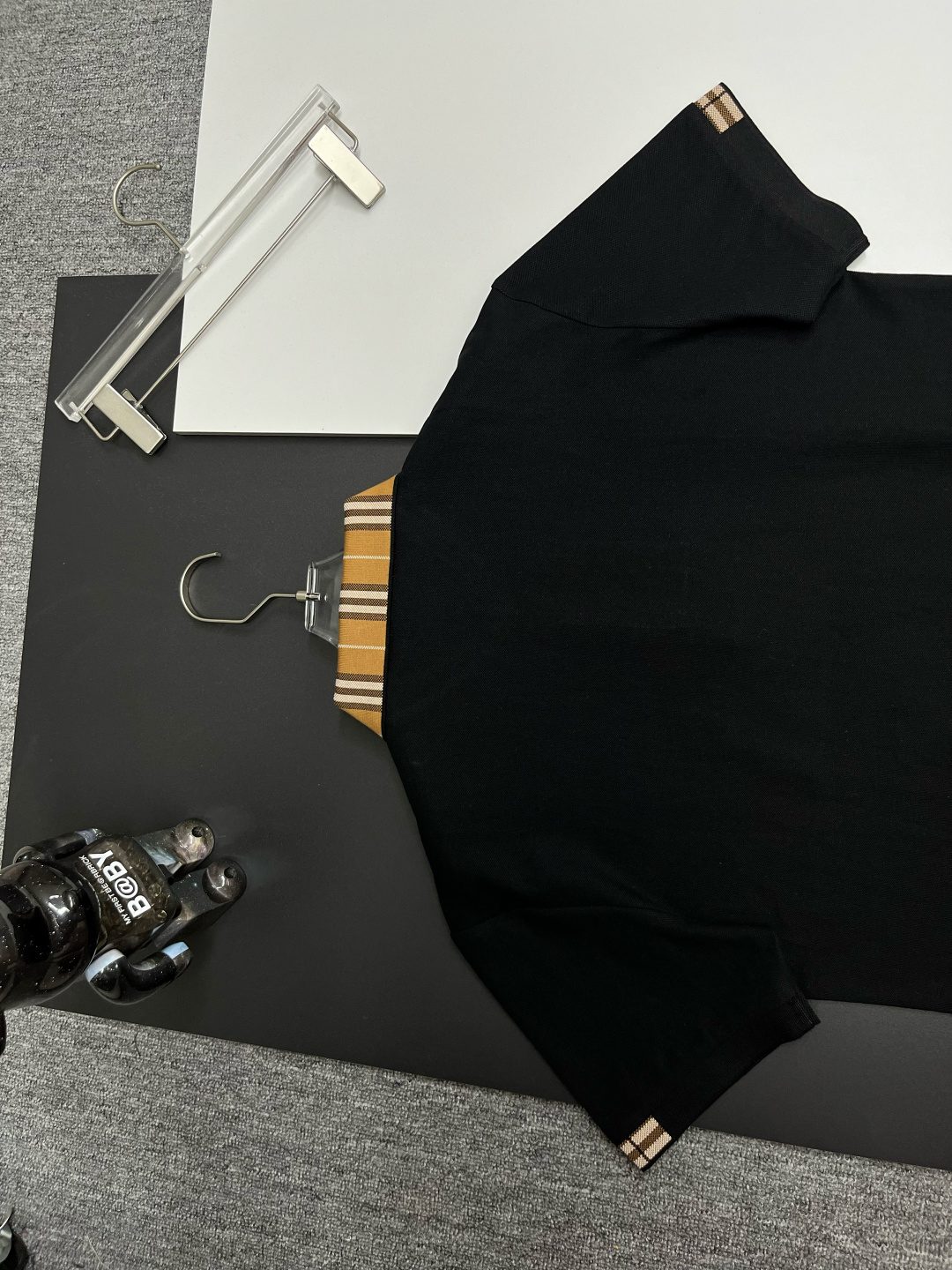 Burberry Check Collar Black Polo Shirt