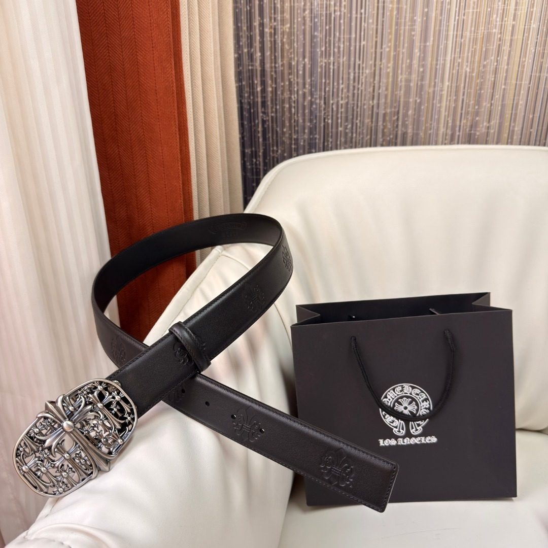 Chrome Hearts Leather Belt with Ornate Buckle