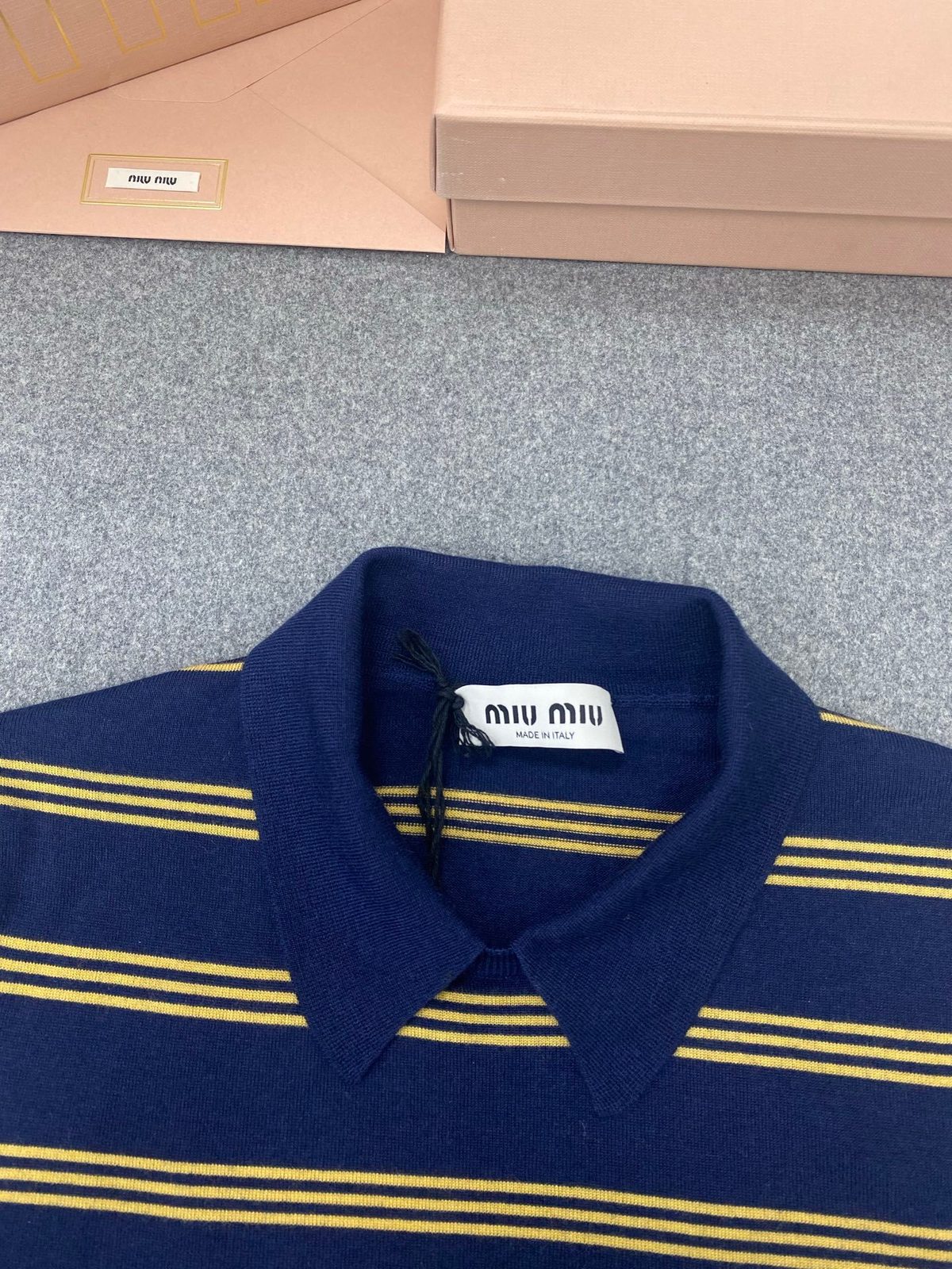 Miu Miu Striped Polo Shirt Navy Gold