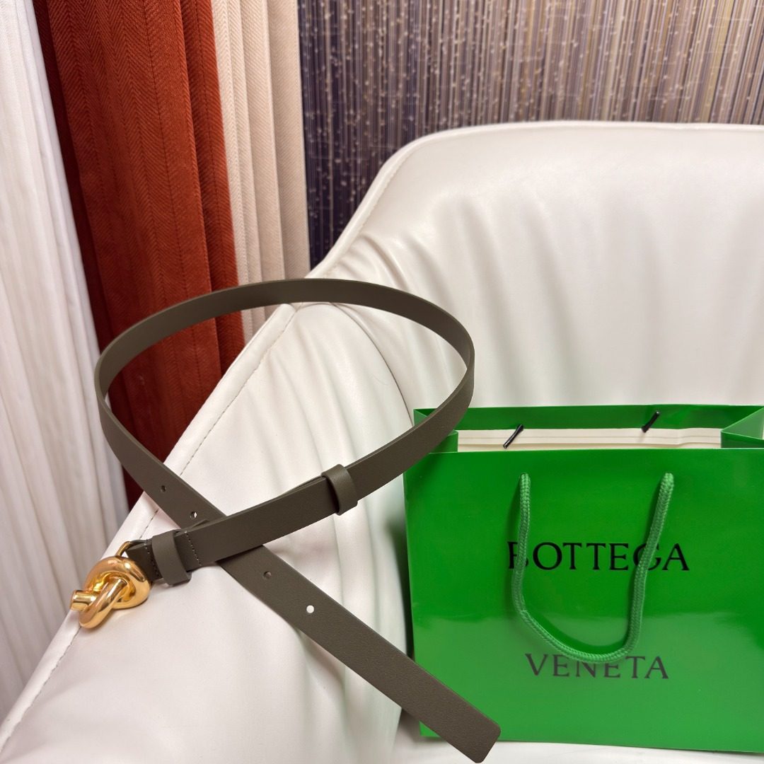 Bottega Veneta Leather Belt with Gold Buckle