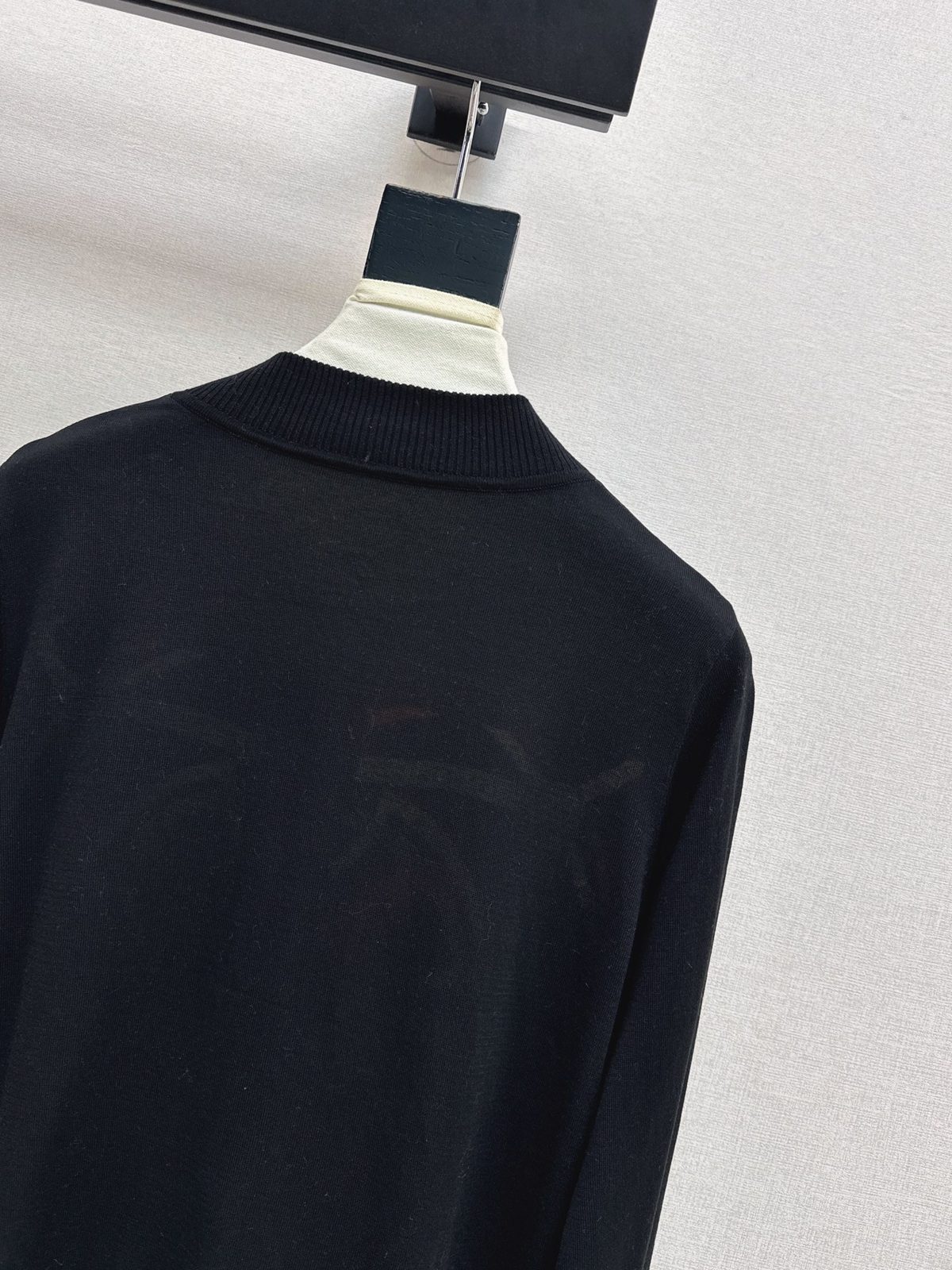 Black Turtleneck Sweater with Cream Collar