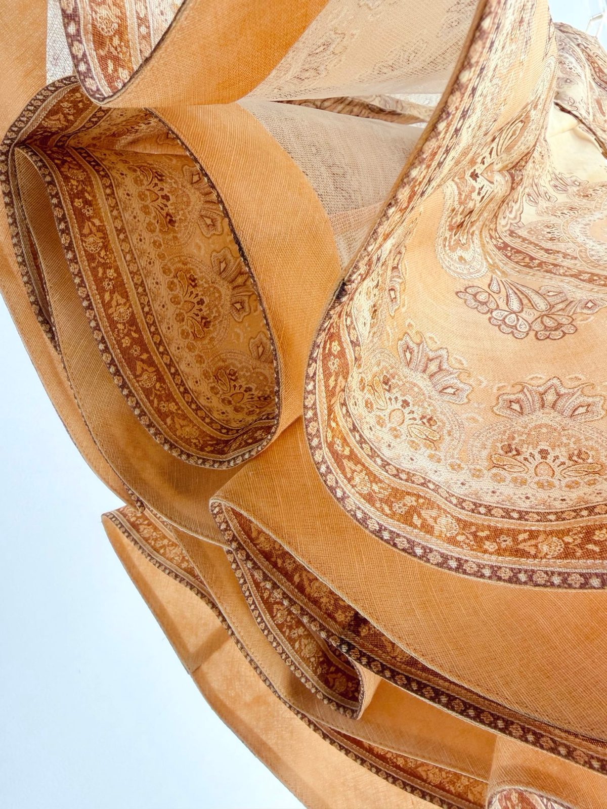 Designer Inspired Cream & Brown Paisley Linen-Silk Cutout Mini Dress