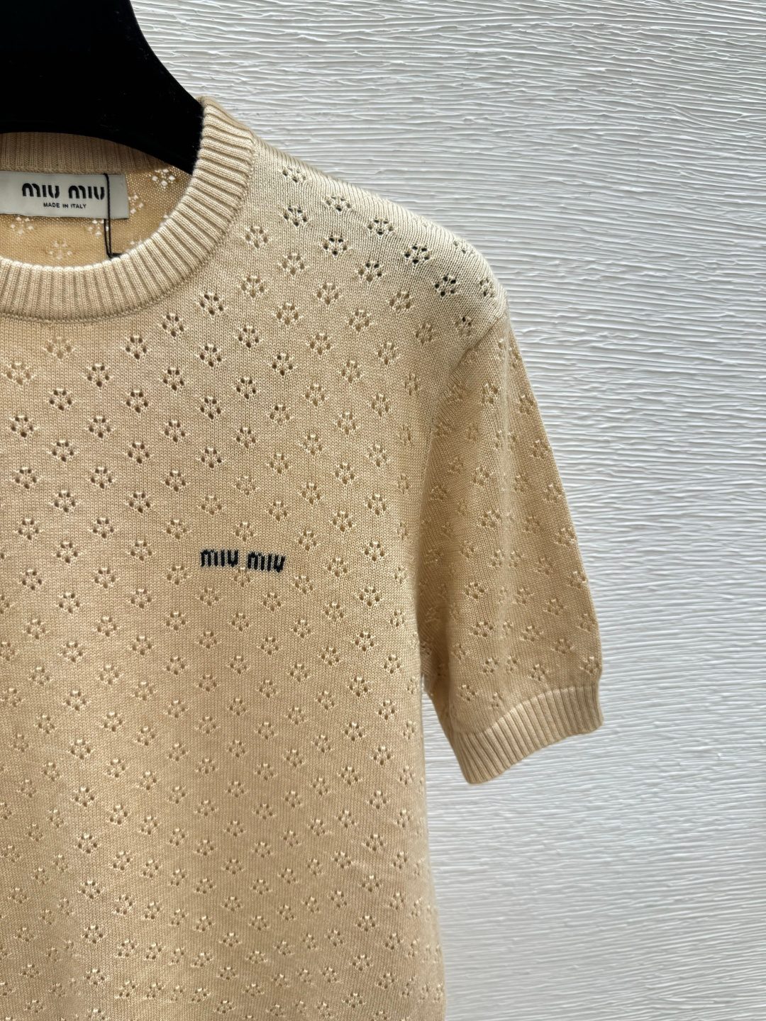 Miu Miu Pointelle Knit Crewneck Sweater