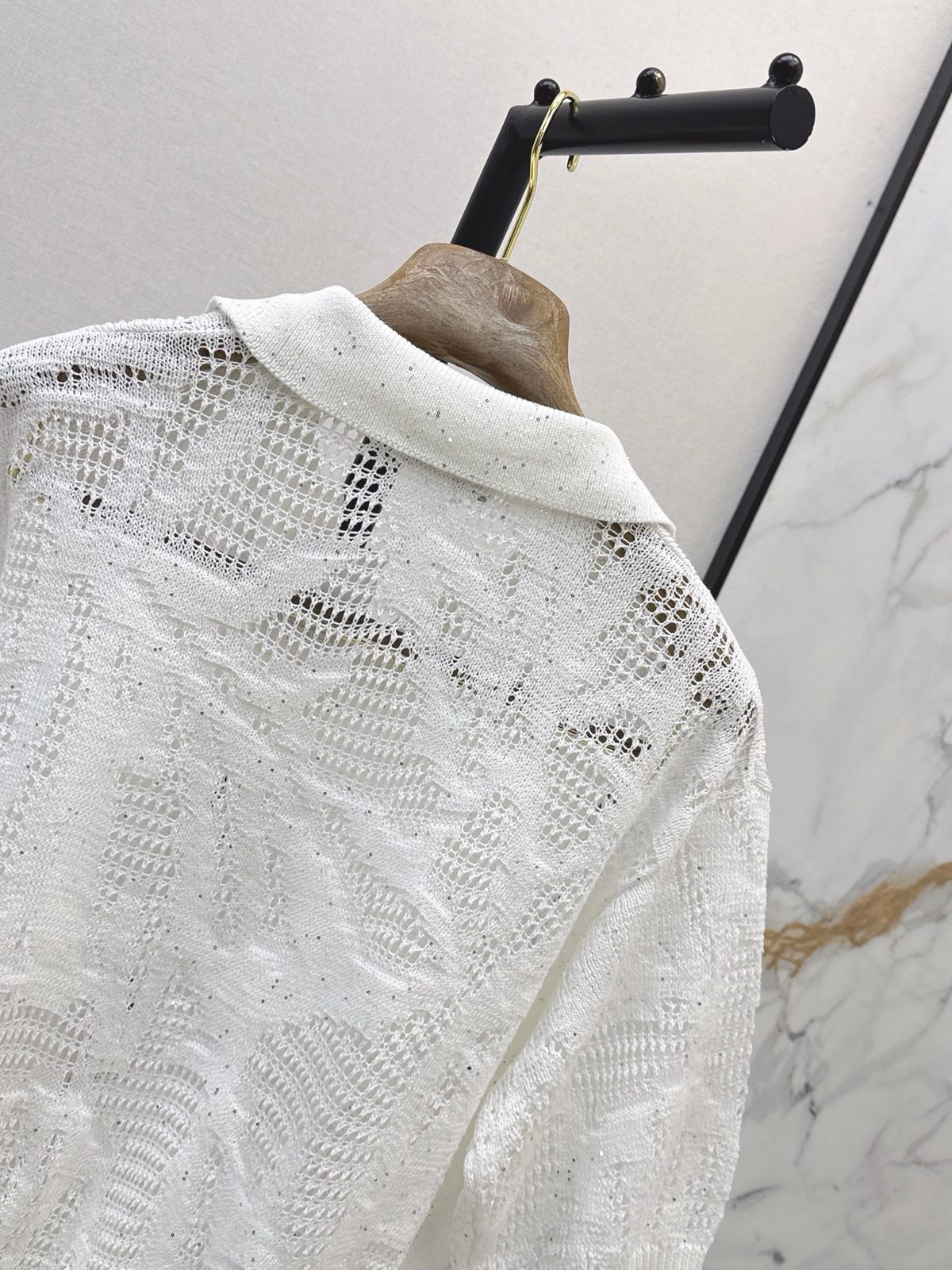 Openwork Knit Polo Shirt