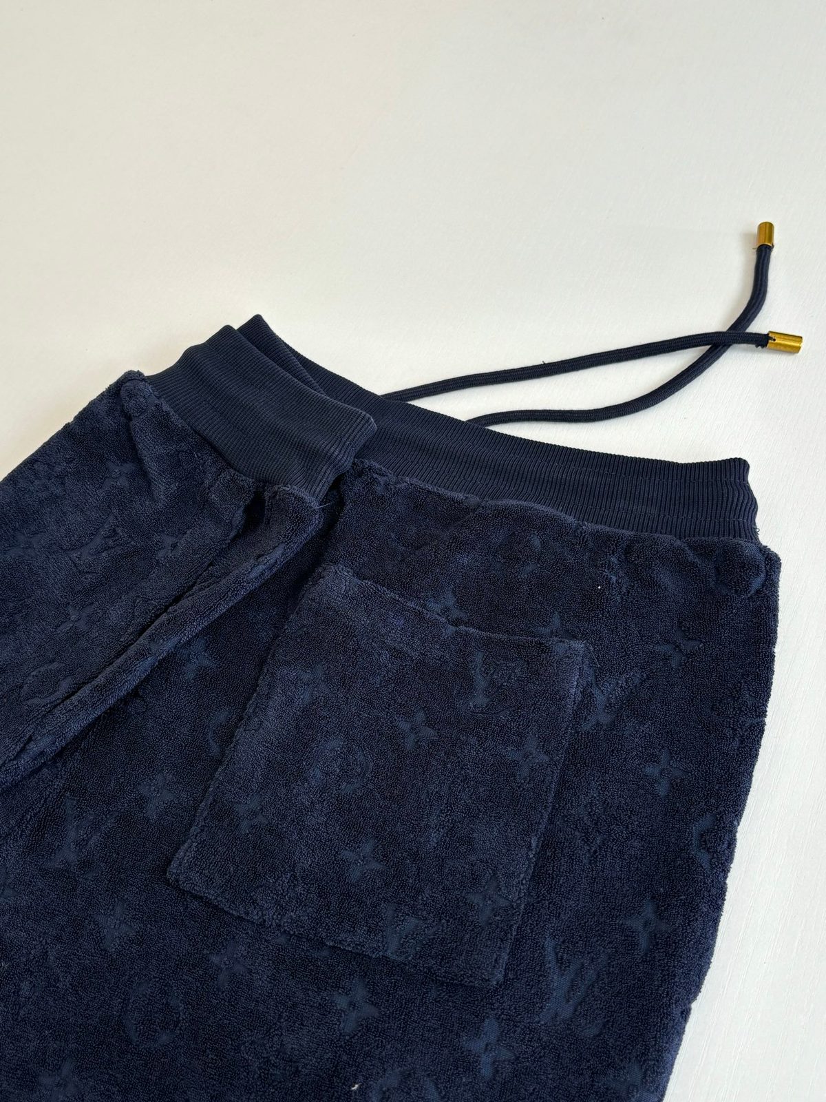 Navy Velour Drawstring Shorts