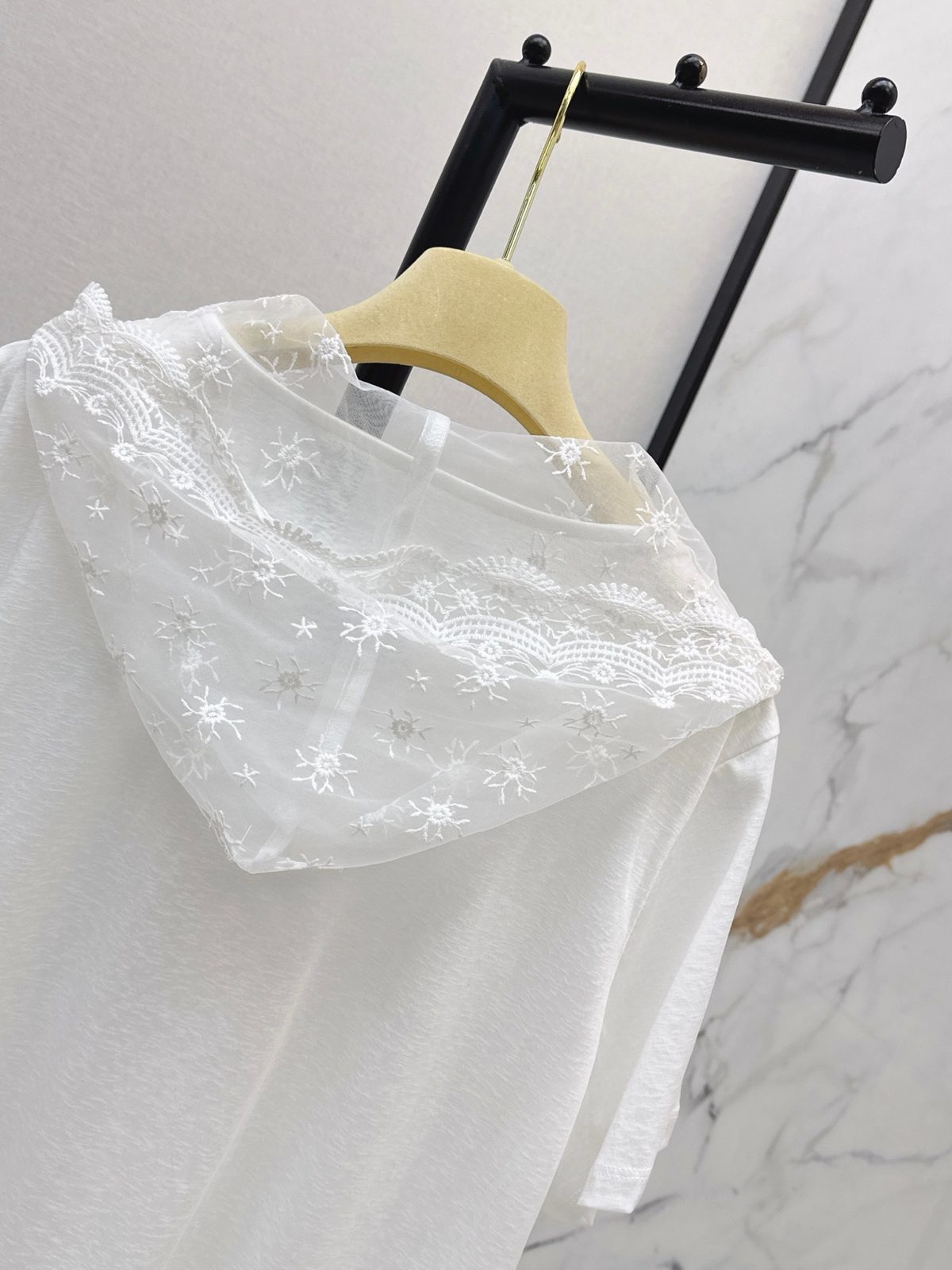 Miu Miu Embroidered Lace Hooded T-Shirt