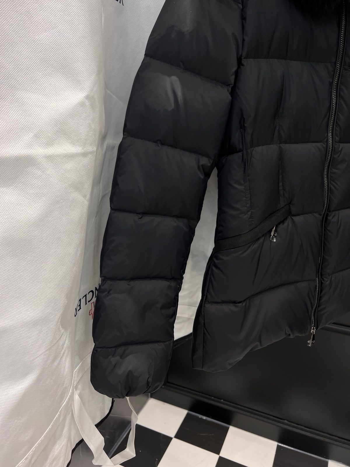 Black Puffer Jacket with Fur Hood