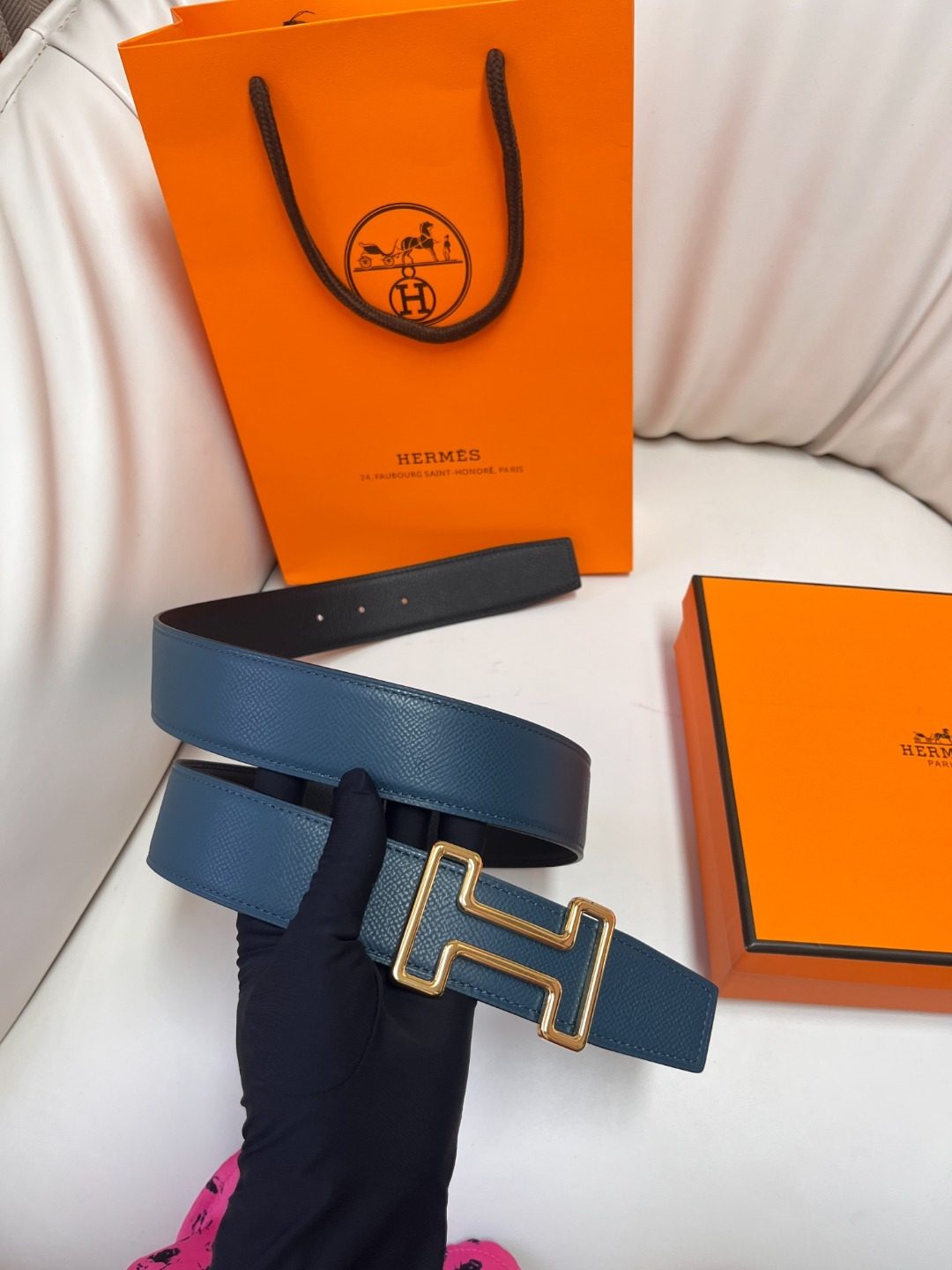 Hermès Reversible Leather Belt with H Buckle