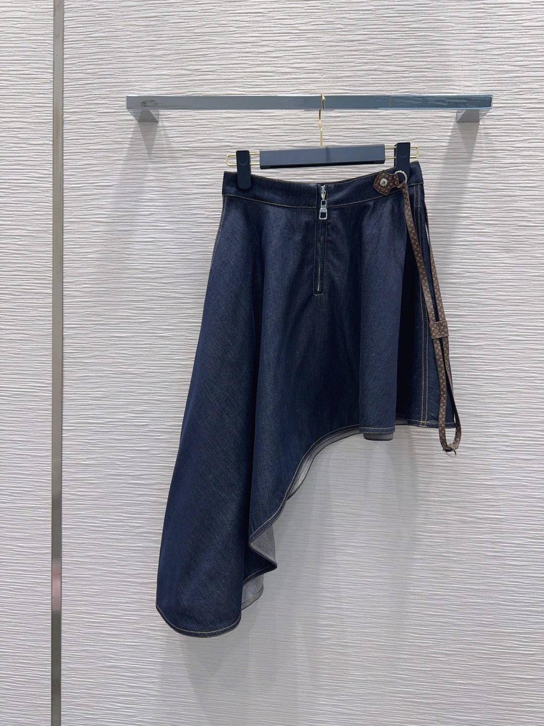 Designer Asymmetrical Denim Skirt with Belt