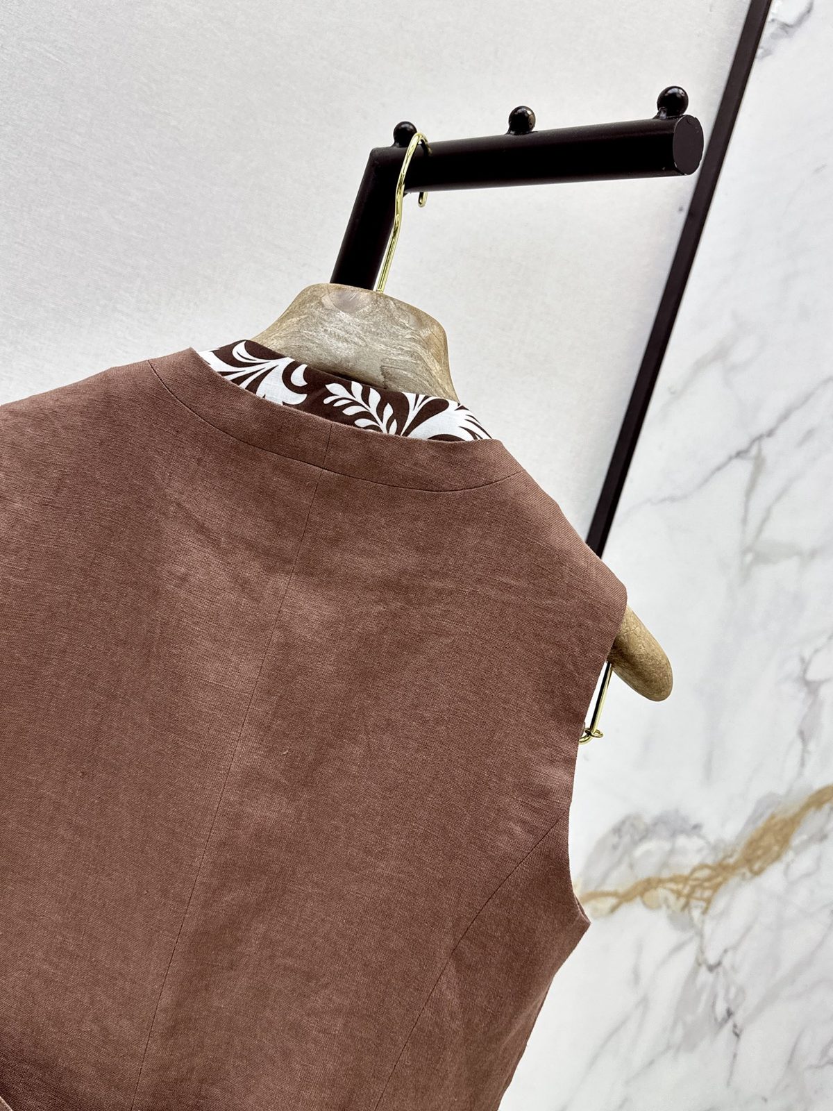 Brown Linen Single-Breasted Waistcoat Vest