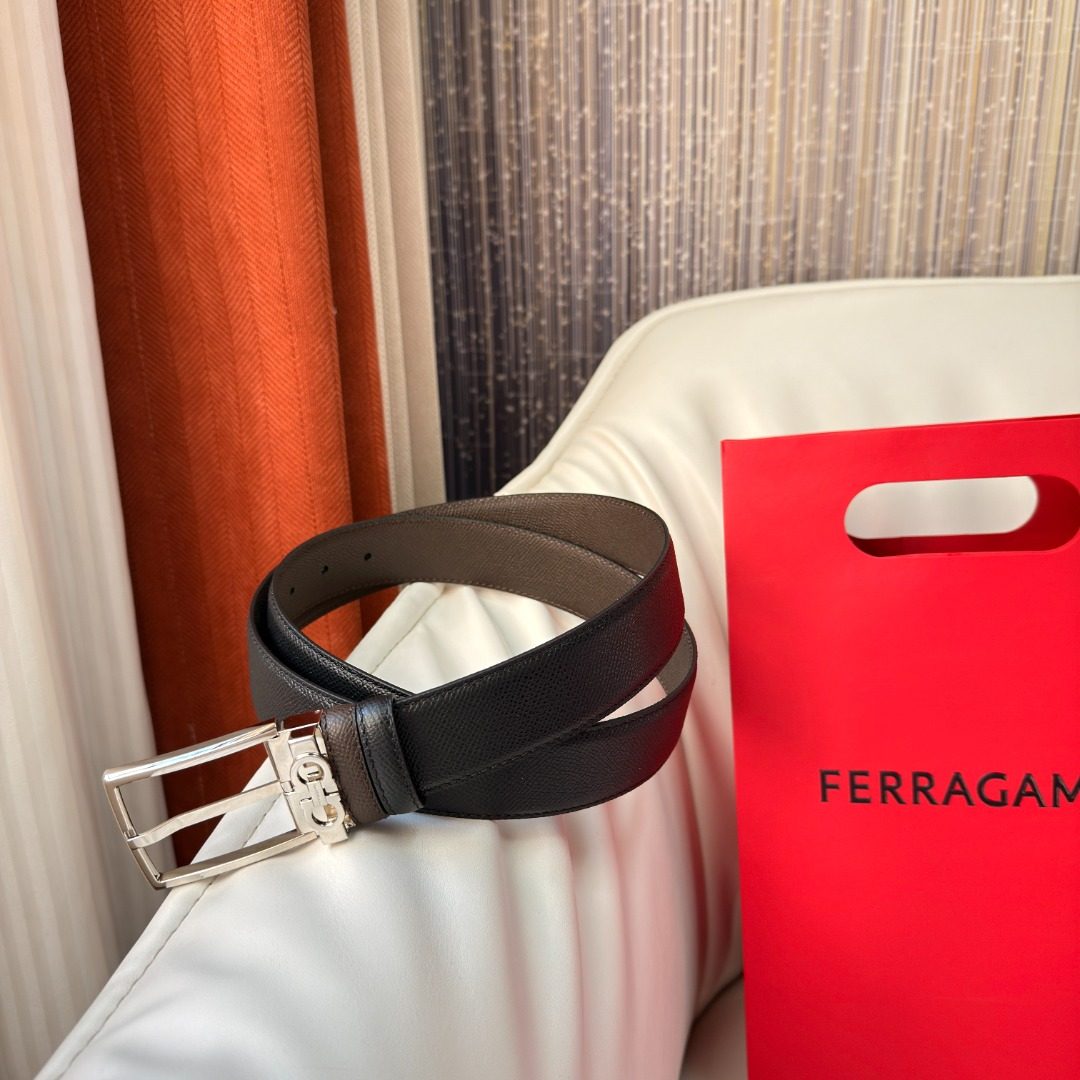 Ferragamo Gancini Black Leather Belt