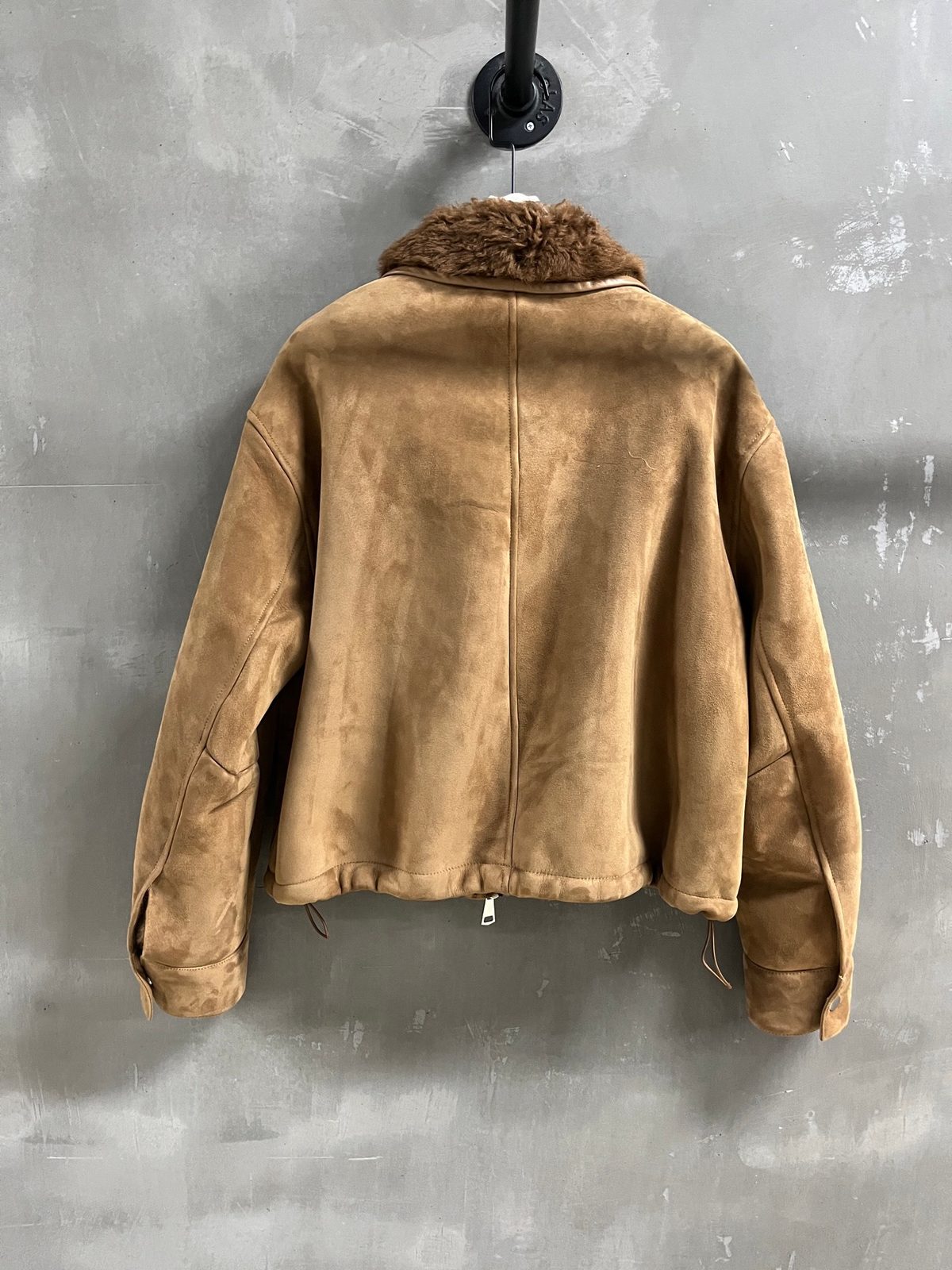 Camel Suede Jacket with Shearling Collar
