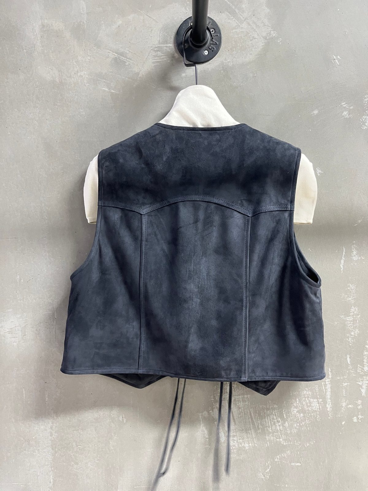 Navy Suede Leather Vest with Drawstring Details