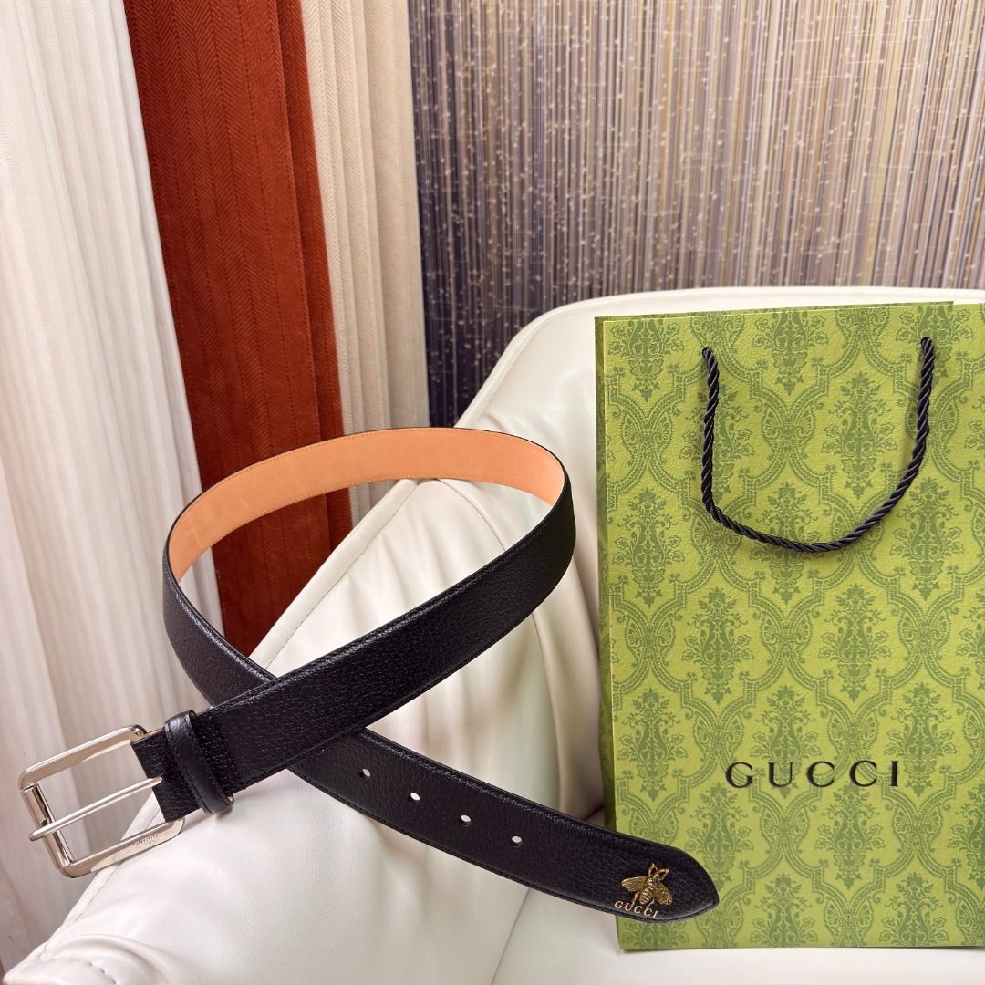 Gucci Bee Black Leather Belt
