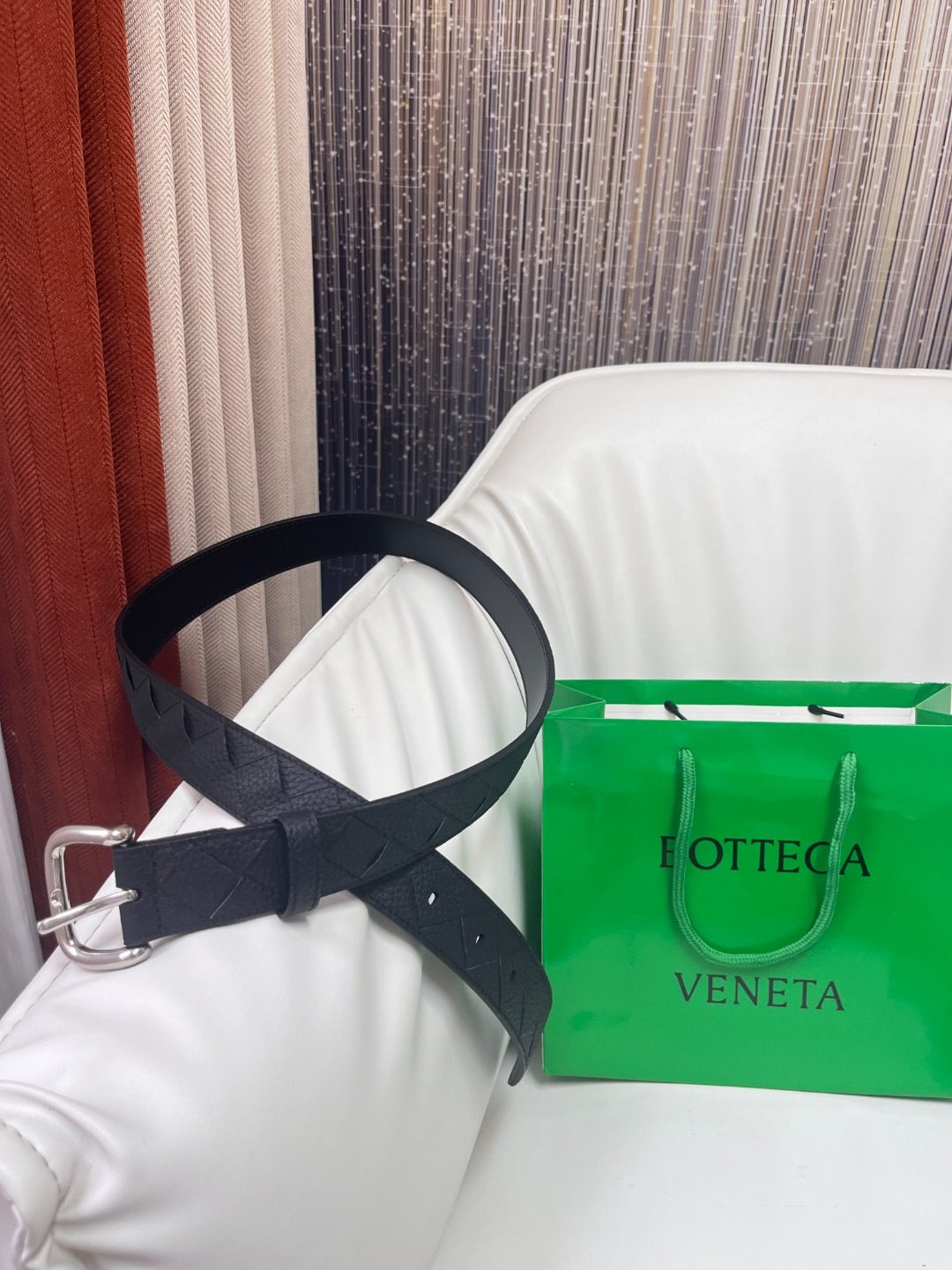 Bottega Veneta Intrecciato Leather Belt Black