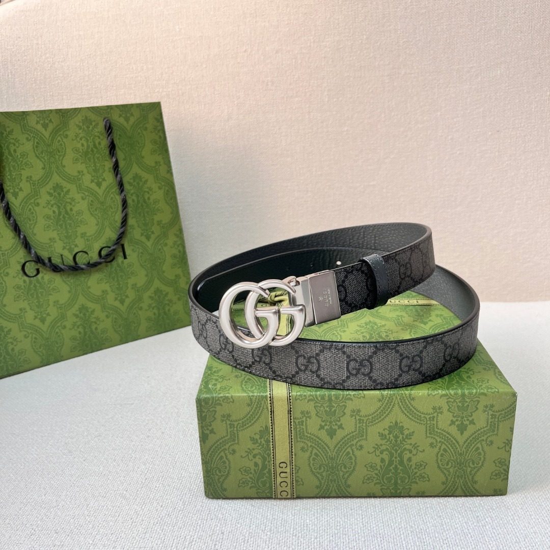 Gucci GG Monogram Canvas Belt with Double G Buckle