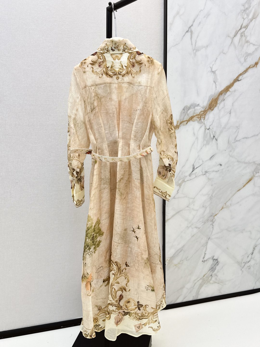 Luxury Floral Embroidered Linen Coat Dress