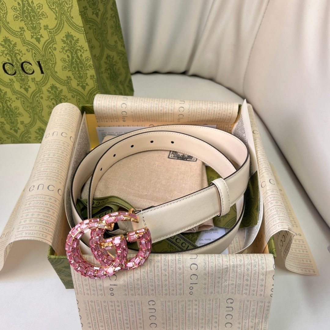 Gucci GG Crystal Embellished Leather Belt