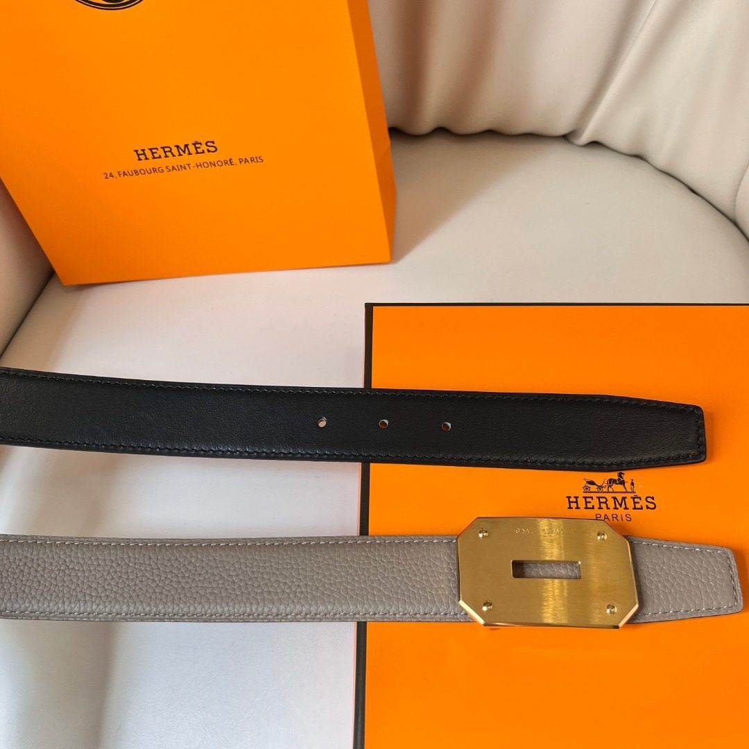Hermès Leather Belt with Gold Buckle