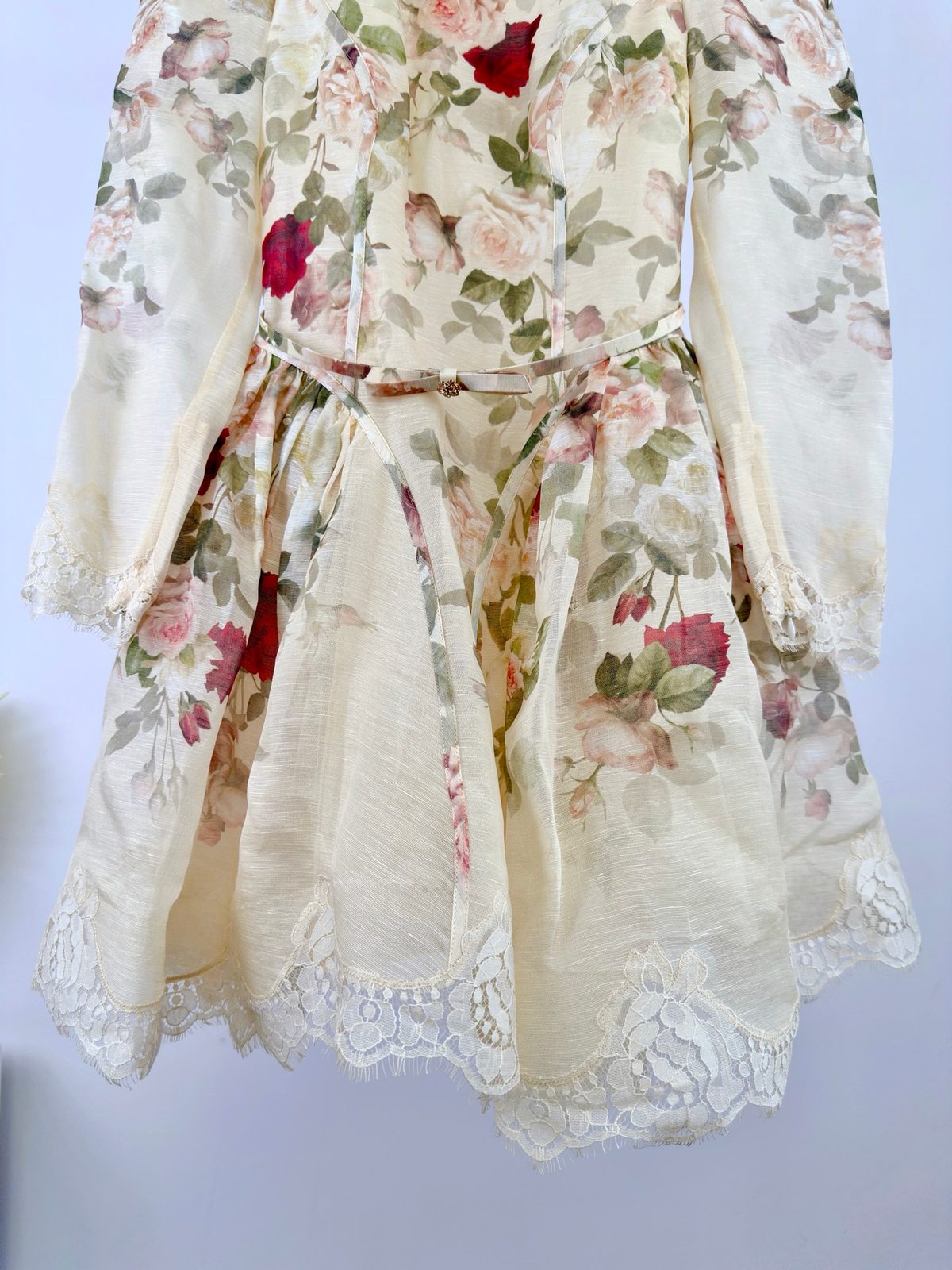 Floral Print Off-Shoulder Dress with Lace Trim