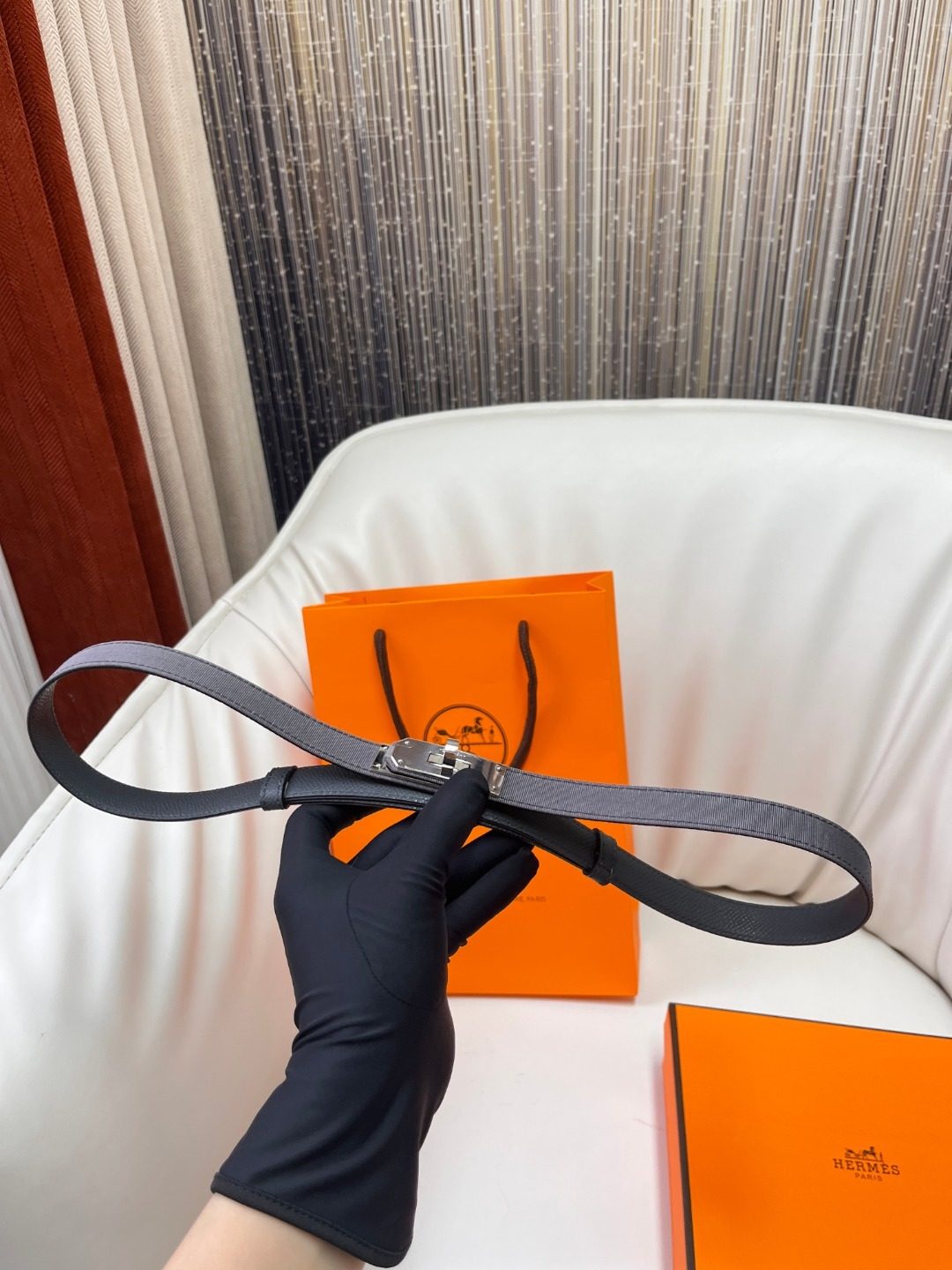 Hermès Leather Belt with Silver Buckle