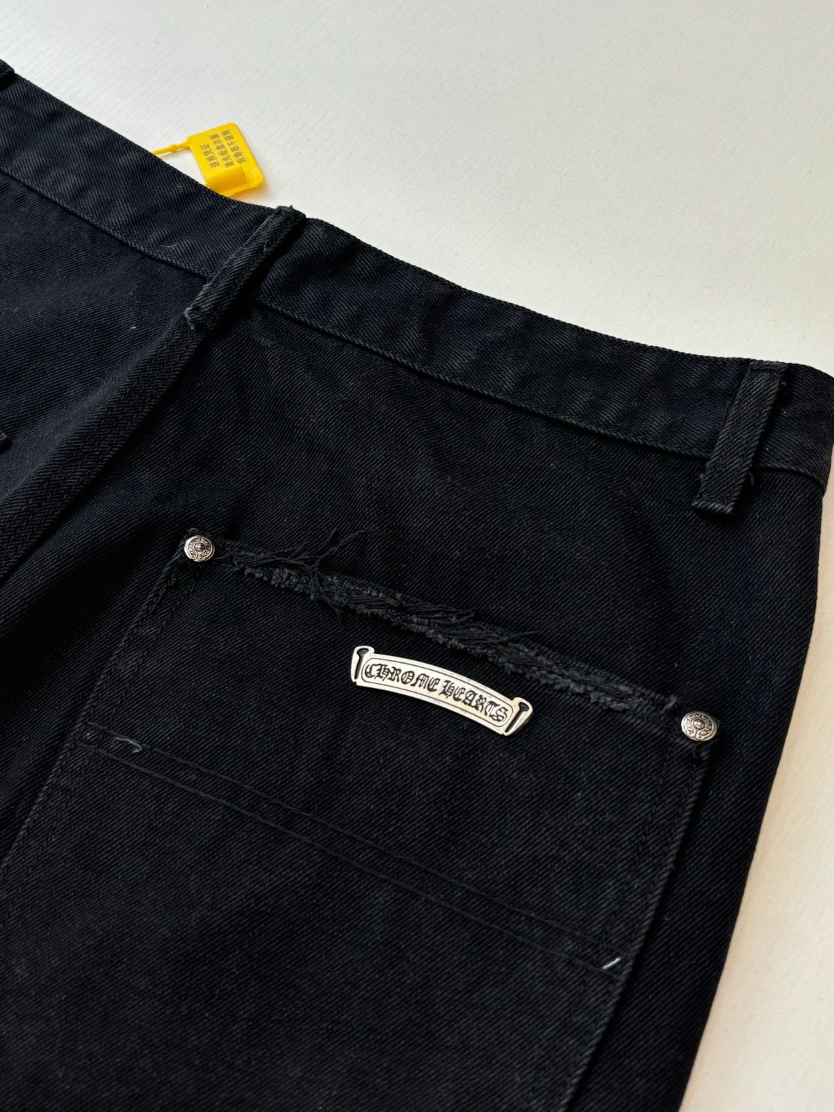 Chrome Hearts Distressed Yellow Cross Denim Shorts