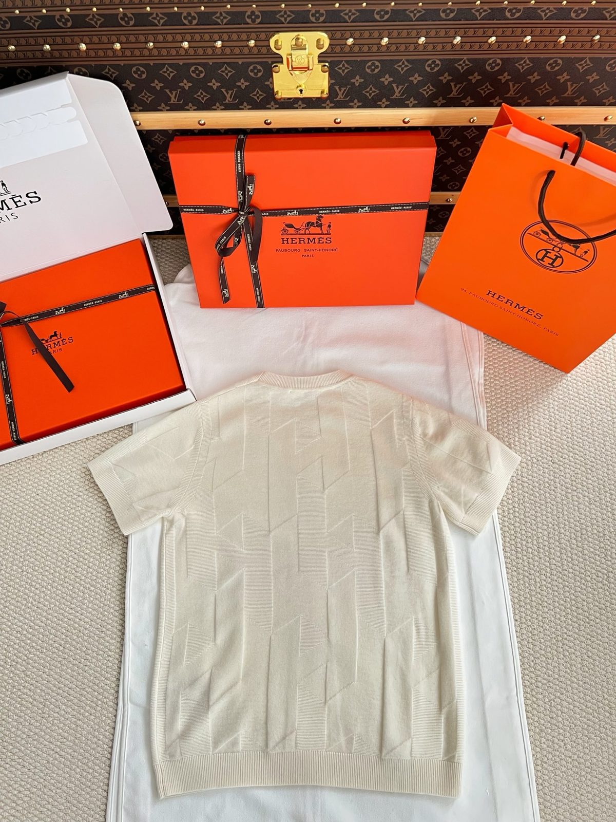 Hermès Cream Cable Knit Crewneck Sweater