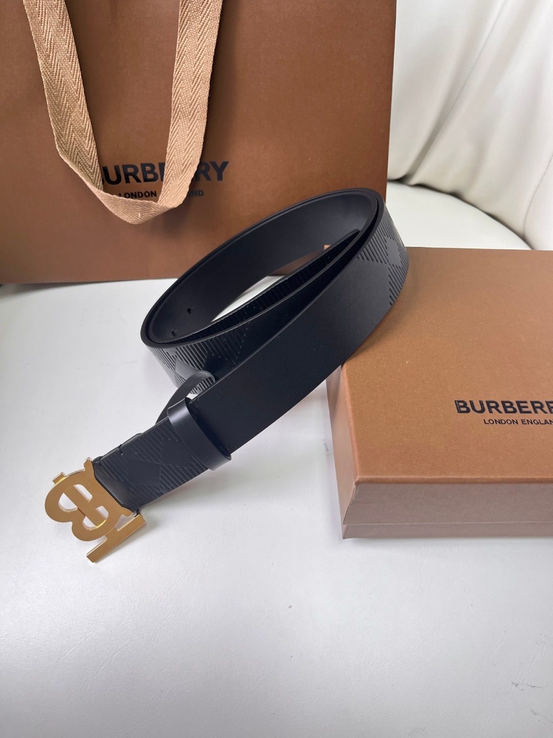 Burberry Monogram Leather Belt
