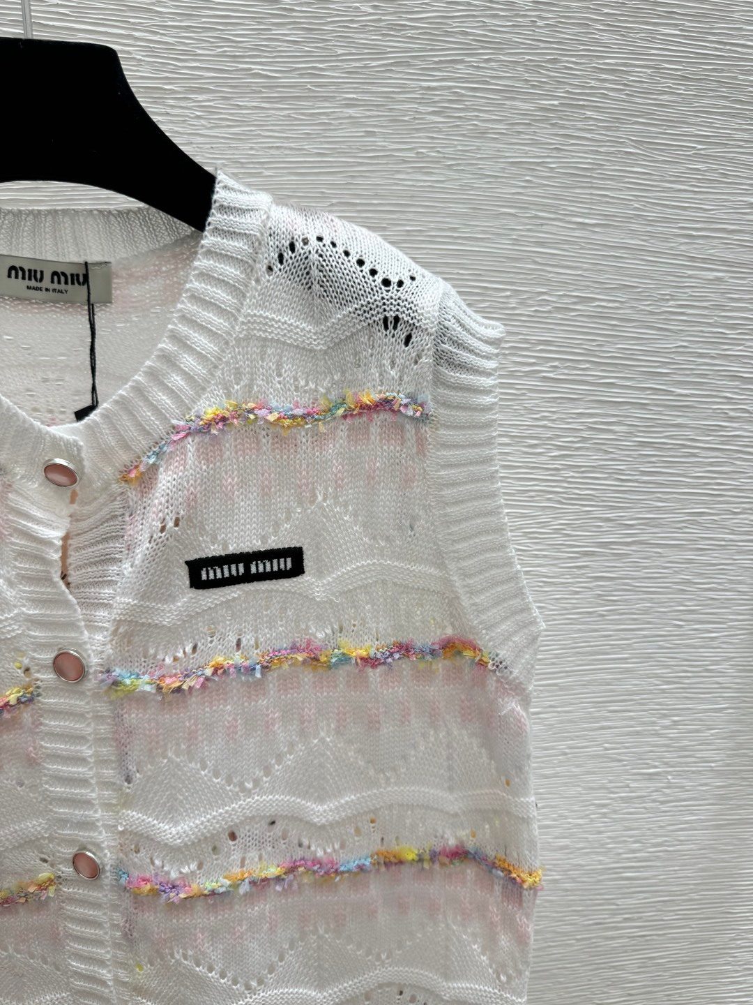 Miu Miu White Knit Vest with Colorful Trim