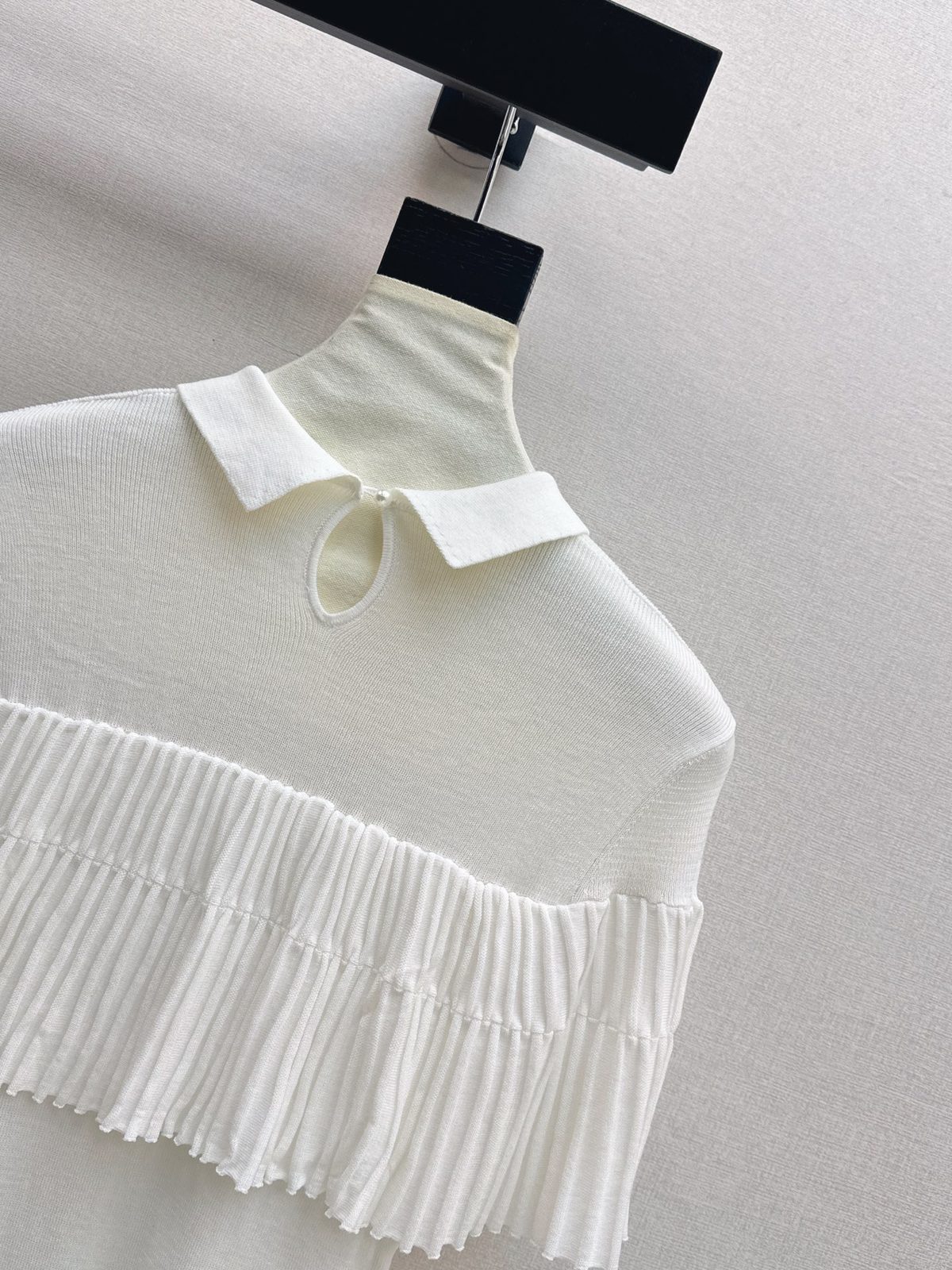 Knit Polo Shirt with Pleated Cape Detail