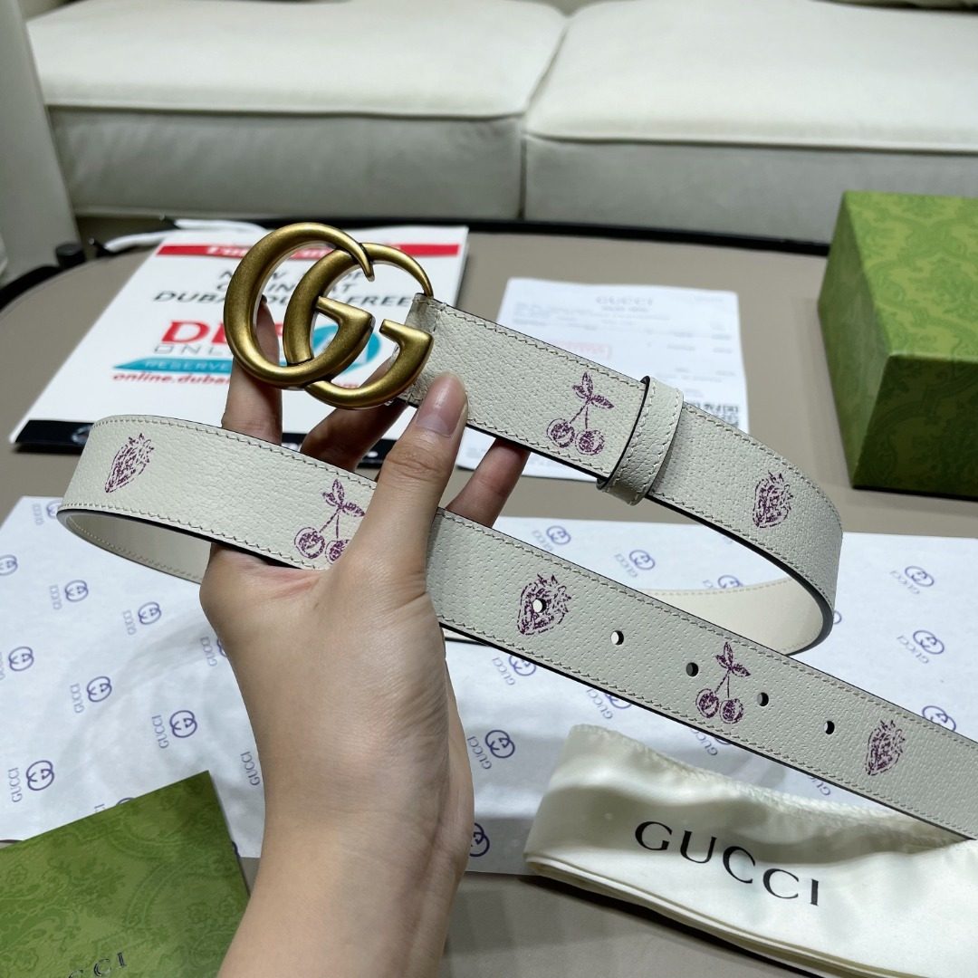 Gucci GG Marmont Leather Belt with Cherry Print