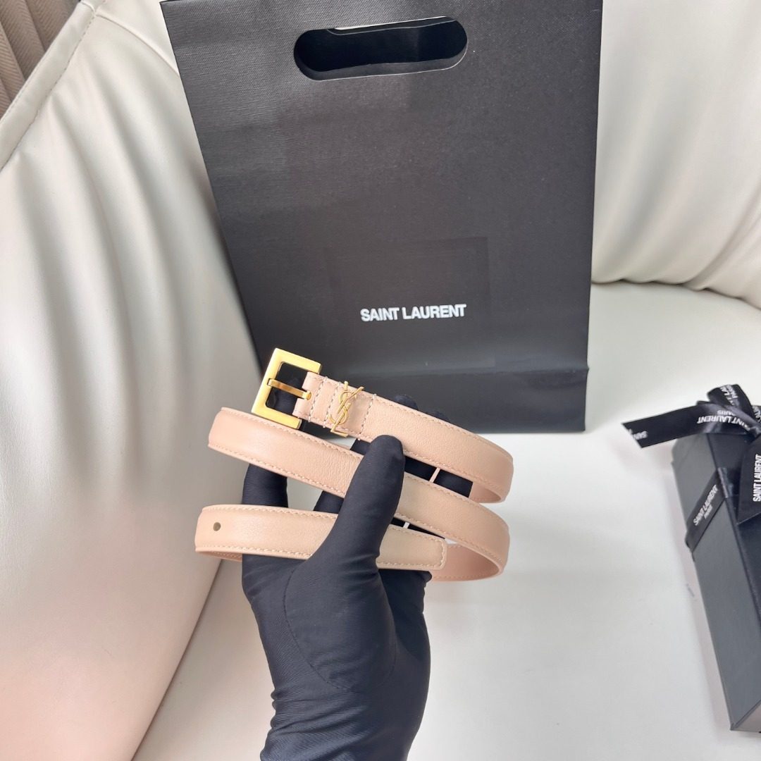 Saint Laurent Leather Belt with Gold Buckle