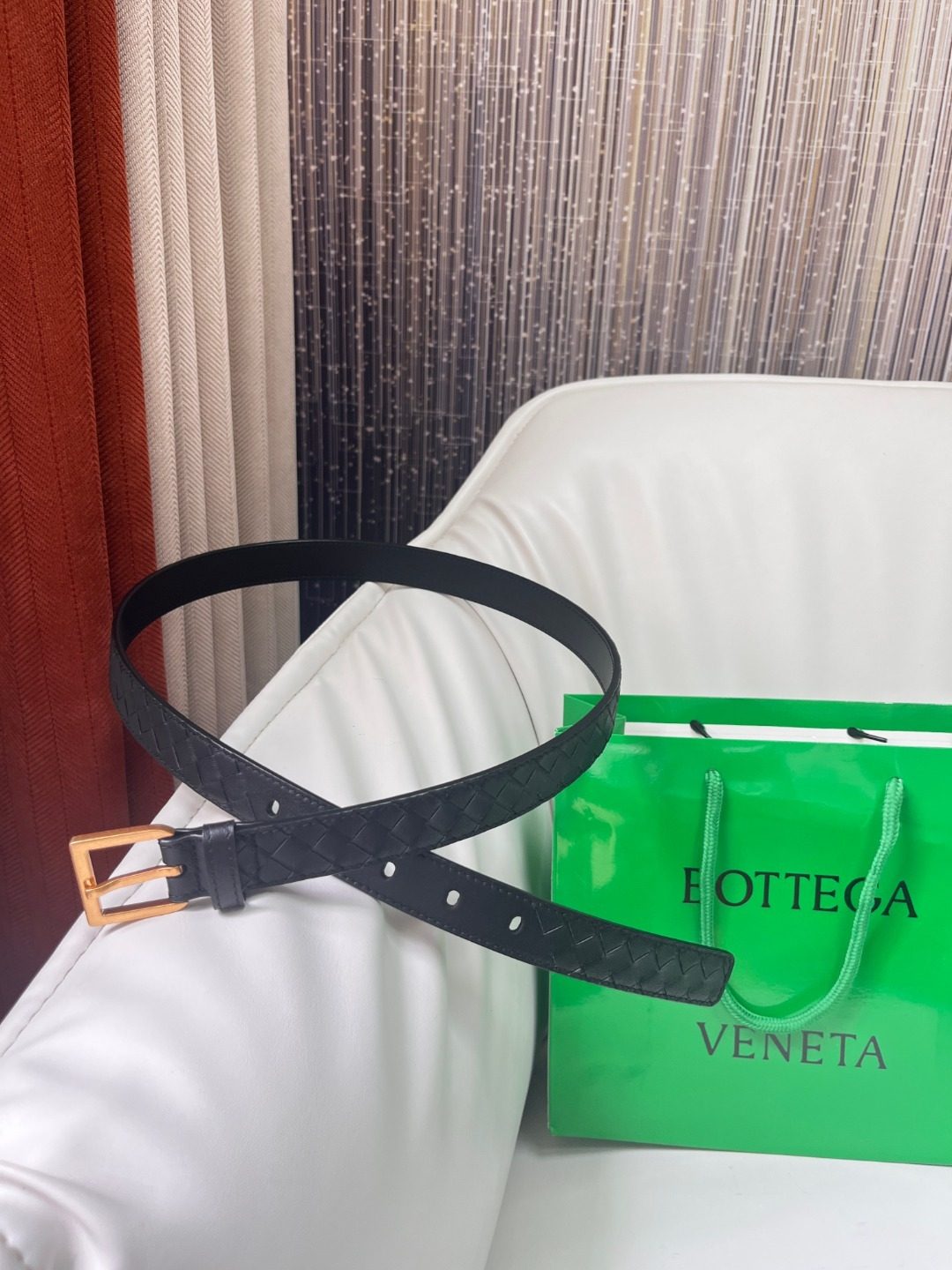 Bottega Veneta Intrecciato Leather Belt Black