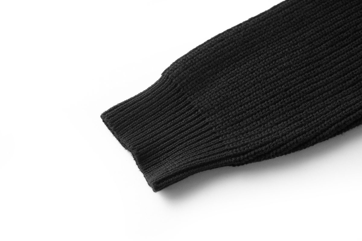 Black Ribbed Knit Crew Neck Sweater