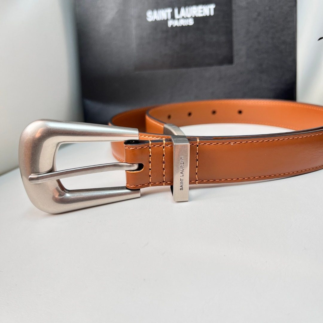 Saint Laurent Paris Cognac Leather Belt