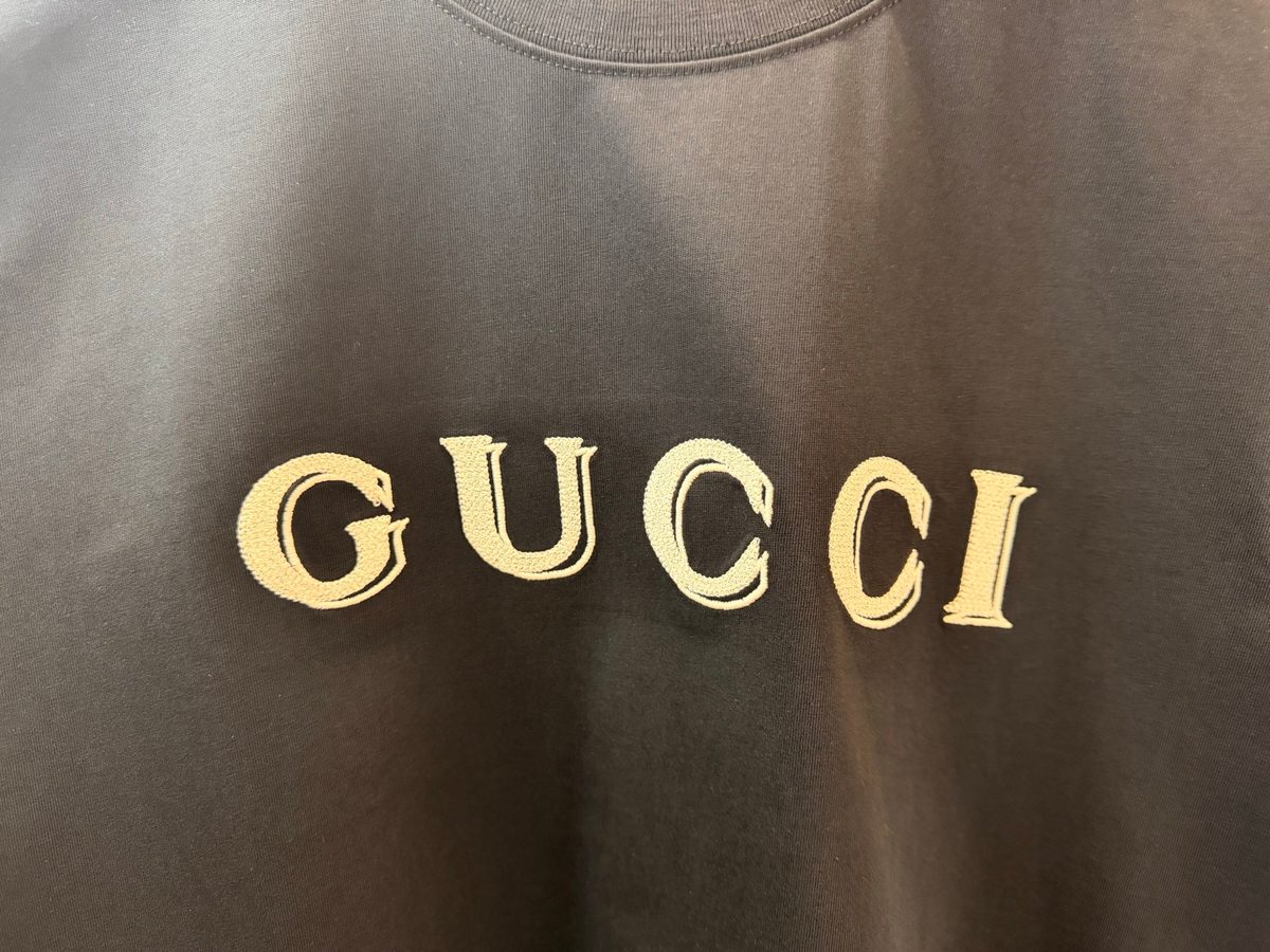 Gucci Gold Logo Embroidered T-Shirt
